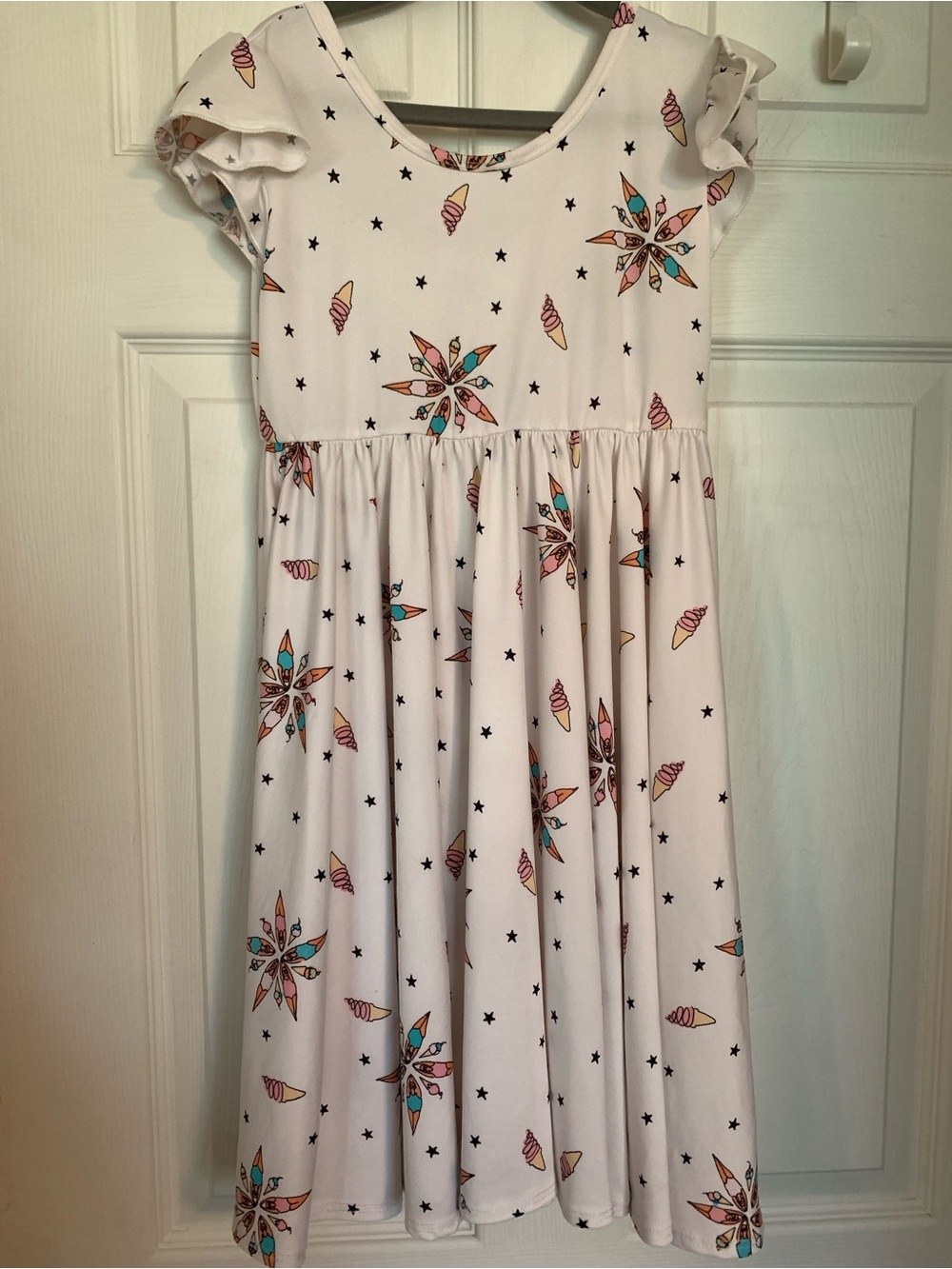 Dot Dot Smile White Dress with Ice Cream & Star Motifs